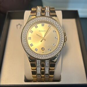 Bulova Mens Gold and Silver Crystal Watch